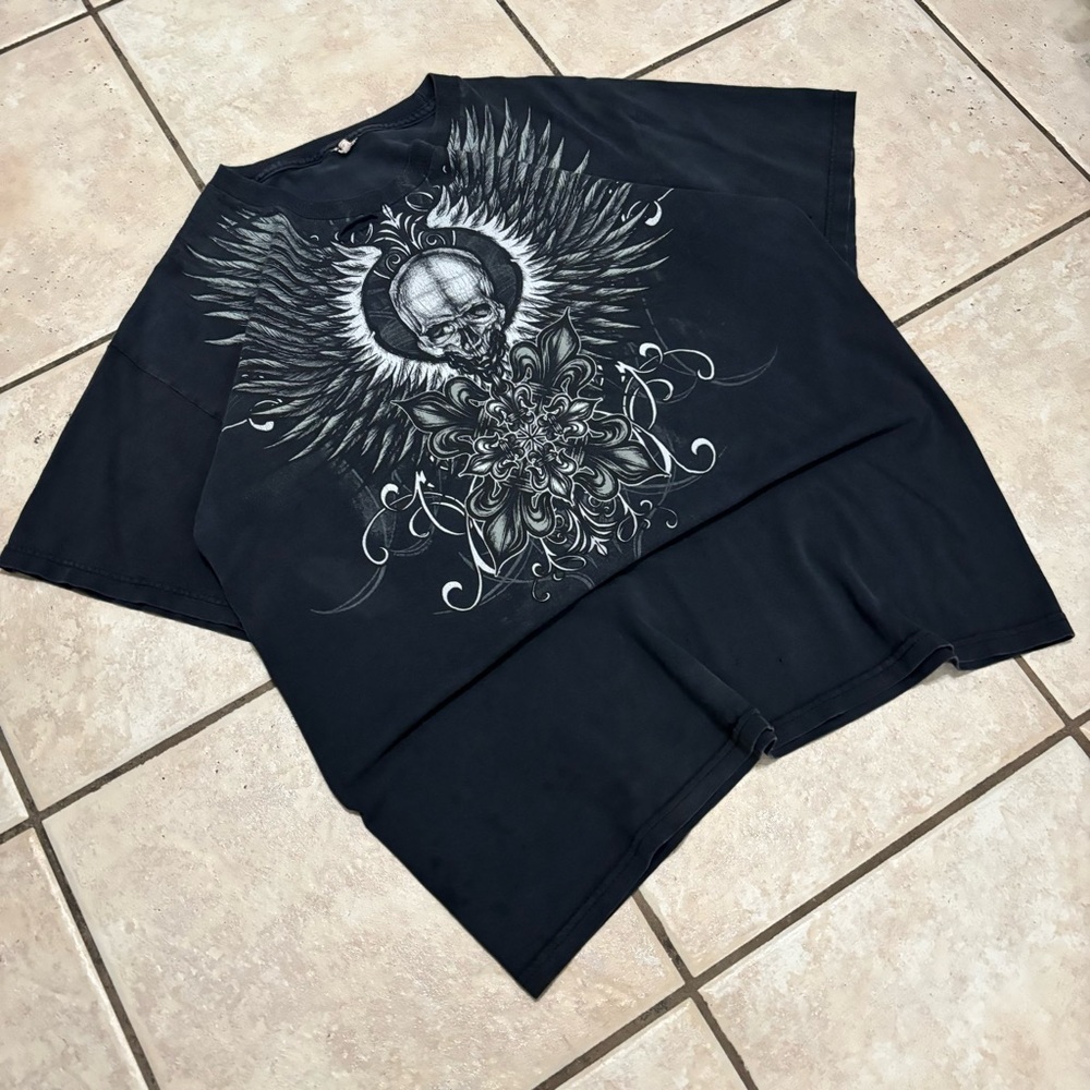 Affliction Black Graphic Tee with Skull and Wings